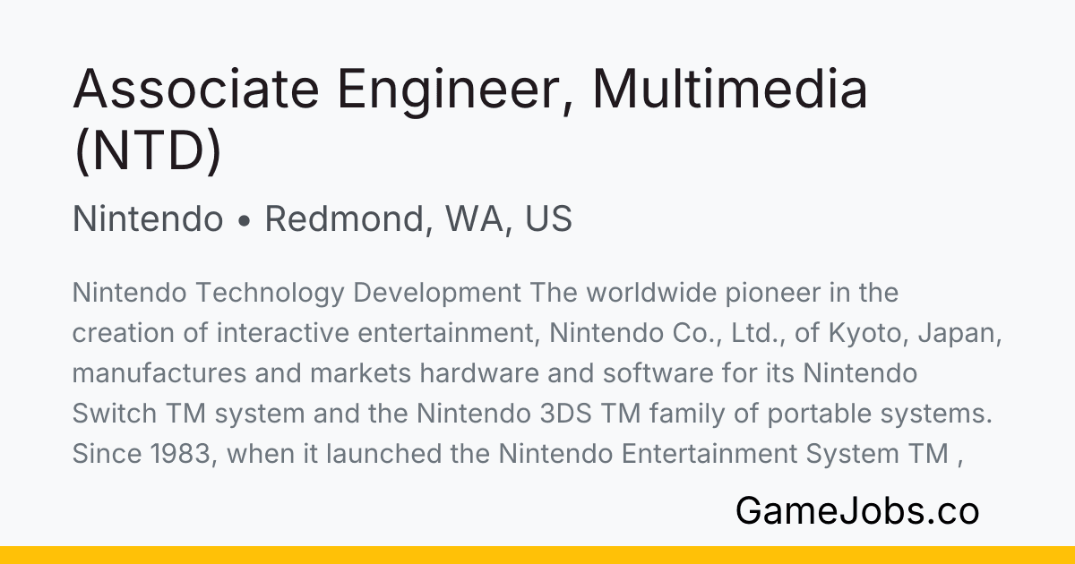Nintendo Seeks Senior Engineer for Console Streaming Tech, Codec Development