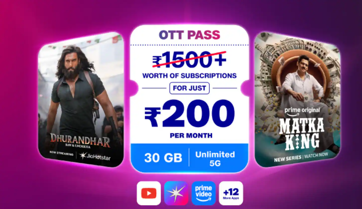 Jio's Rs 200 OTT Pass bundles 15 platforms and 30GB