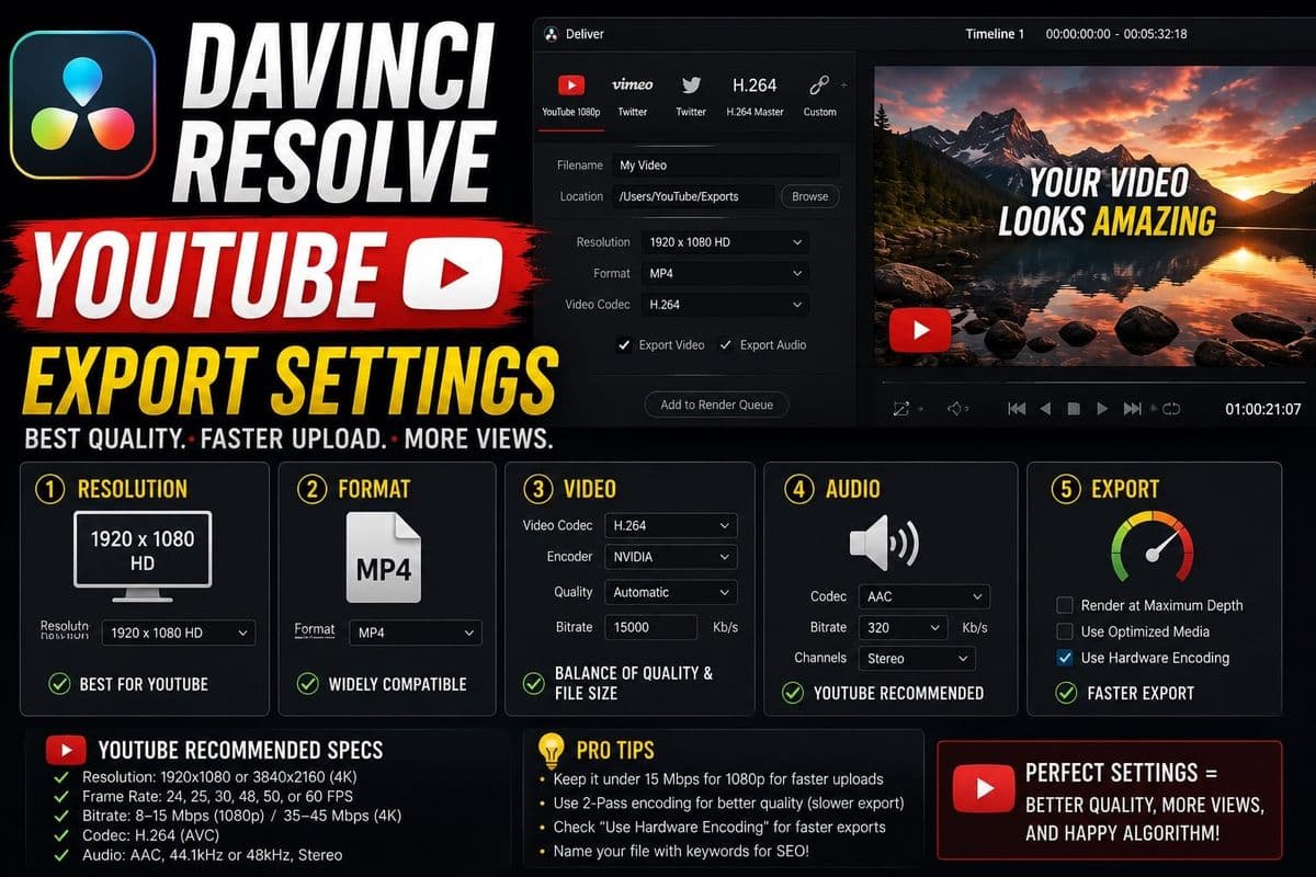 Resolve guide urges custom bitrates over standard YouTube presets